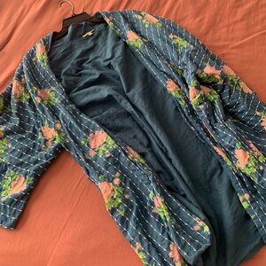 Floral Blue Kimono Style Cardigan